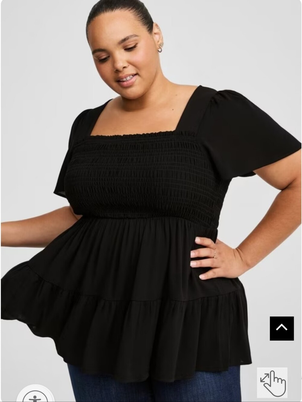 torrid Black Smocked Square-Neck Tiered Babydoll Top